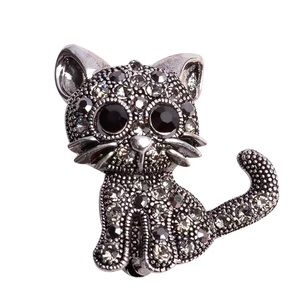 New Cat Rhinestone Antique Silver Tone Brooch Pin Vintage Style Cat Brooch Pin